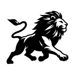 A aggresive lion running pose vector silhouette isolated white background