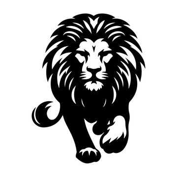 A aggresive lion running pose vector silhouette isolated white background