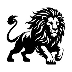A aggresive lion running pose vector silhouette isolated white background