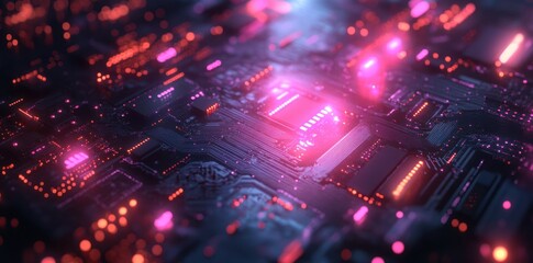 Obraz premium Close-up of a Circuit Board with Glowing LEDs