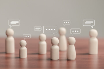 Business meeting concept, Wooden figure with team discussion. Teamwork and team discussion for...