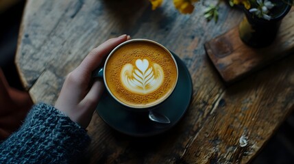A content individual savoring the aroma and warmth of a freshly brewed cup of coffee embracing a peaceful moment of relaxation and rejuvenation