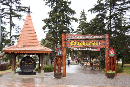 Jose Hernandez Square in Villa General Belgrano, arch that refers to the Okctoberfest in Argentina