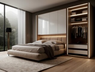 Modern Bedroom with Built-in Closet and Mountain View
