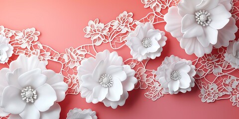 white lace on red background