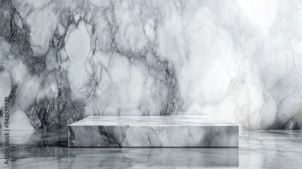 Wall mural gray marble podium background with generative ai. realistic pedestal for product display.