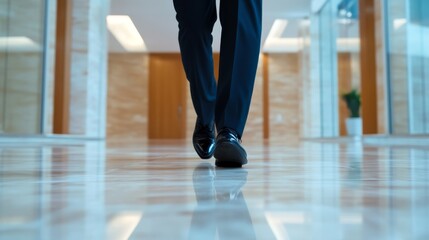 Fototapeta premium Confident Businessperson in Corporate Attire Walking Through Professional Lobby