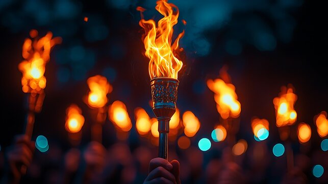 Inspirational Labour Day image of a torch being passed from one worker to another, representing legacy and continuity 