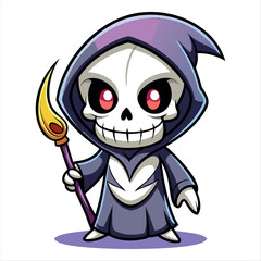 Halloween scary Grim reaper isolated on a white background, Halloween character vector set.