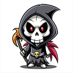 Halloween scary Grim reaper isolated on a white background, Halloween character vector set.