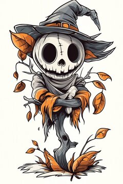 halloween scarecrow character wearing witch hat clip art preview