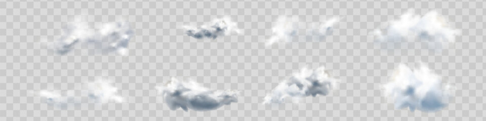 Set Transparent special effect stands out with fog or smoke. White cloud vector.
