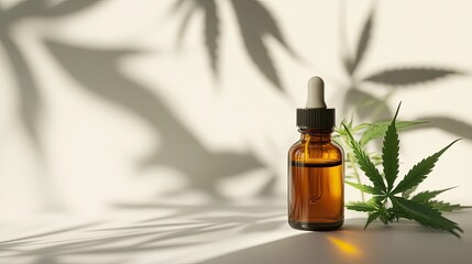 Fototapeta premium A simple yet elegant image of cannabis extract for treatment, placed against a white background with a gentle shadow,