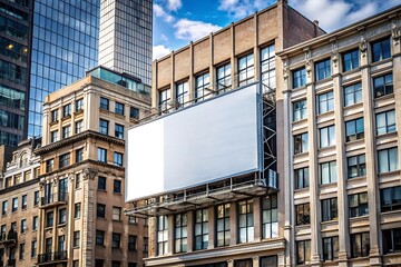 Blank Billboard on Building in City.