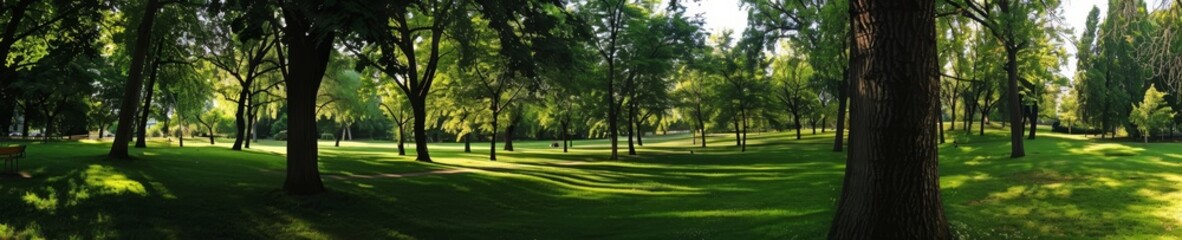 Wide view of a green urban park, City Park, Urban Oasis