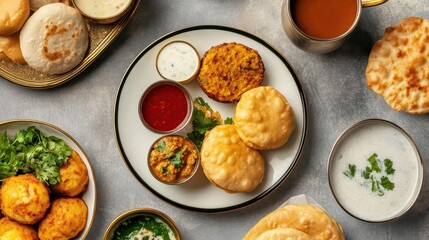 A regal Indian breakfast spread with dishes like poori bhaji and masala chai served in opulent surroundings, Indian breakfast, luxury, regal