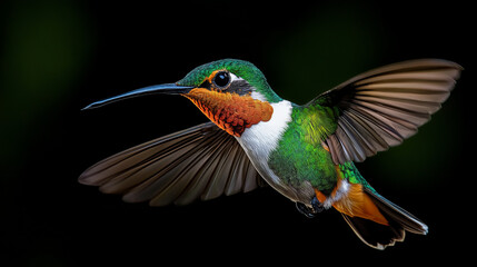 Fototapeta premium Close-up of colorful hummingbird mid-flight
