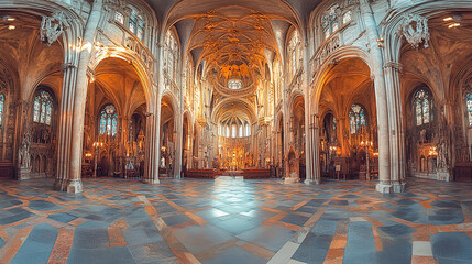 Obraz premium Exploring the Majestic Architecture of a Historic Cathedral: Virtual Tour