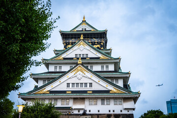 Views of Osaka Castle in evening in Japan 