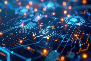 Fototapeta premium Digital interface with blockchain icons, representing the new economic framework
