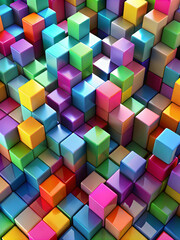 Obraz premium Abstract Colorful Blocks: A mesmerizing abstract pattern of vibrant, colorful blocks arranged in a dynamic, geometric formation, creating a visual symphony of shapes and hues. 