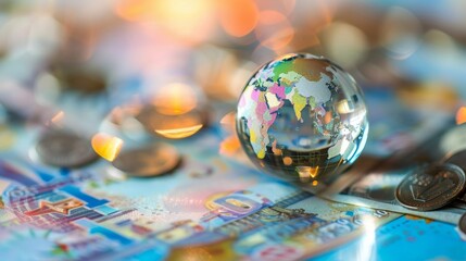 Evaluate risks and rewards of investing in emerging markets with copy space, covering all objects in deep depth of field.