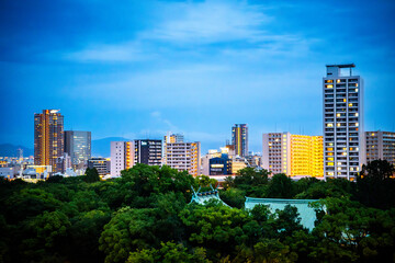 Views of Osaka Castle in evening in Japan 