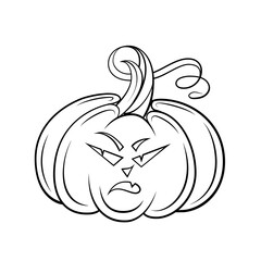 Black and white angry Halloween Pumpkin Character. Kid's coloring page.