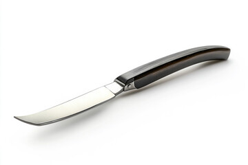 Fototapeta premium A straight razor with a sharp blade and a classic handle, isolated on a white background.
