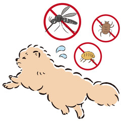 犬と害虫（蚊、ノミ、ダニ）のイラストセット