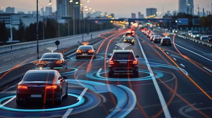 Tableau sur plexiglas Véhicules Autonomous vehicles on smart highways, depicting the future of transportation  © ChomStyle