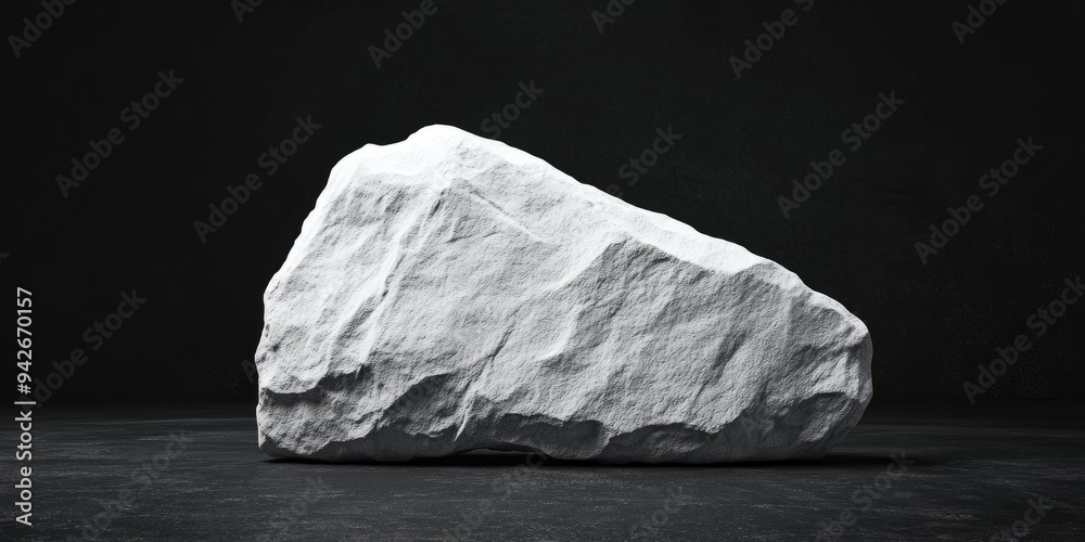 Poster 3D blank white stone against a black background Presentation display for commercial products showcase setting mockup scene 3D rendering