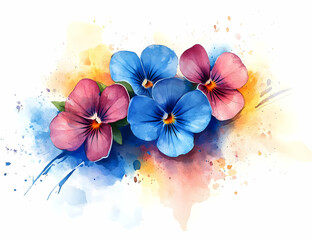 A vibrant watercolor illustration of colorful pansy flowers showcasing their delicate petals and artistic flair.