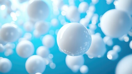 Array of white spheres in a blue space digitally rendered in 3D