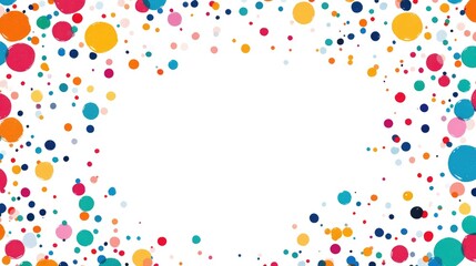 Colorful confetti border with a white frame Cool toned dots for festive celebrations Isolated border exuding joy Creative horizontal background featuring hand painted polka dots