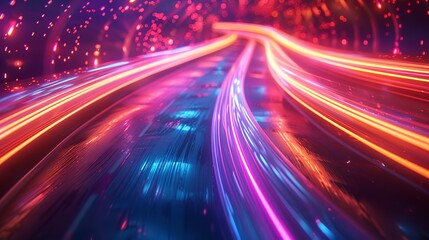 Fototapeta premium Abstract speed light trails effect path fast moving neon