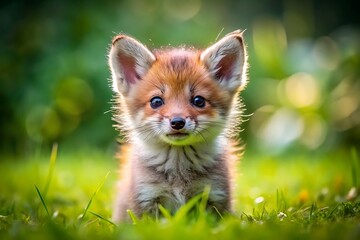 Obraz premium Cute Red Fox Kit in Green Grass.