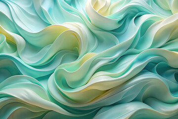 Obraz premium Serene Aqua Flow: Abstract 3D rendered waves in soothing teal and green hues create a calming, mesmerizing pattern. 