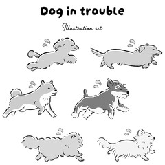 困った表情の犬のイラストセット