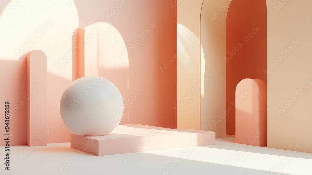 Poster abstract three dimensional rendering featuring a minimalist geometric design