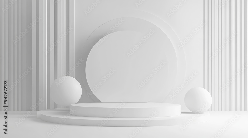 Poster abstract podium background featuring geometric shapes in white colors minimalistic scene with 3d ren