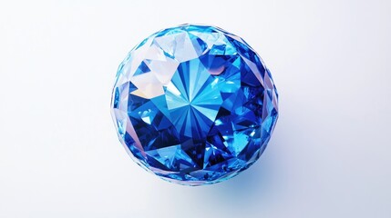 Fototapeta premium Dark blue round gem with a sapphire hue set against a white background A blue polygonal sphere featuring gradient colors and low poly triangular patterns resembling crystals