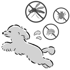 犬と害虫（蚊、ノミ、ダニ）のイラストセット