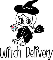 Witch delivery cartoon doodle