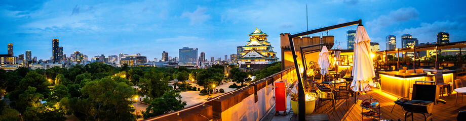 Views of Osaka Castle in evening in Japan 
