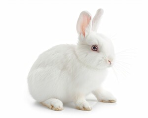 Obraz premium White Bunny. Isolated on White Background. Cute Pet Rabbit with Fluffy White Fur