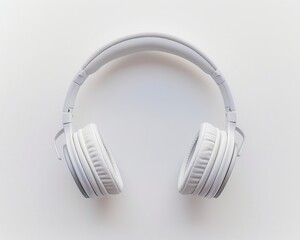 Fototapeta premium White Headphones on White Background. Isolated Head Equipment for Phone Music