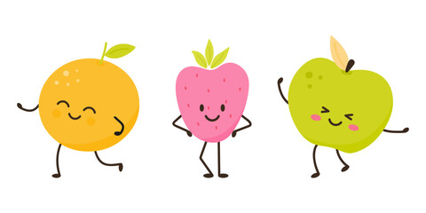 Summer funny fruit and berry vector characters