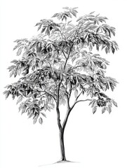 Fototapeta premium Black and white Vintage engraved art of a black locust tree, isolated on white background, ink sketch illustration, simple vector art design, highly detailed line art, high contrasty 