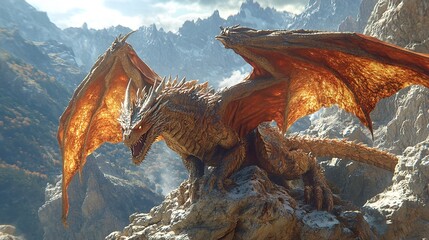 Obraz premium Portrait of fantasy white dragon on the top of the mountain